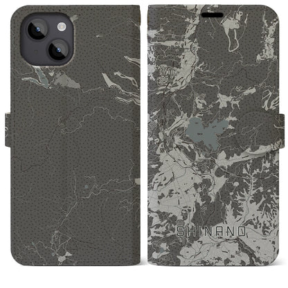 【信濃（長野県）】地図柄iPhoneケース（手帳タイプ）モノトーン・iPhone 14 Plus 用