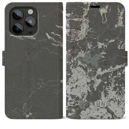 【信濃（長野県）】地図柄iPhoneケース（手帳タイプ）モノトーン・iPhone 15 Pro Max 用