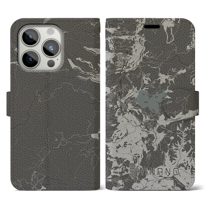 【信濃（長野県）】地図柄iPhoneケース（手帳タイプ）モノトーン・iPhone 15 Pro 用