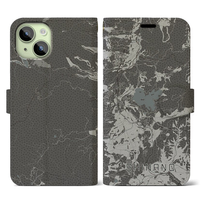 【信濃（長野県）】地図柄iPhoneケース（手帳タイプ）モノトーン・iPhone 15 用