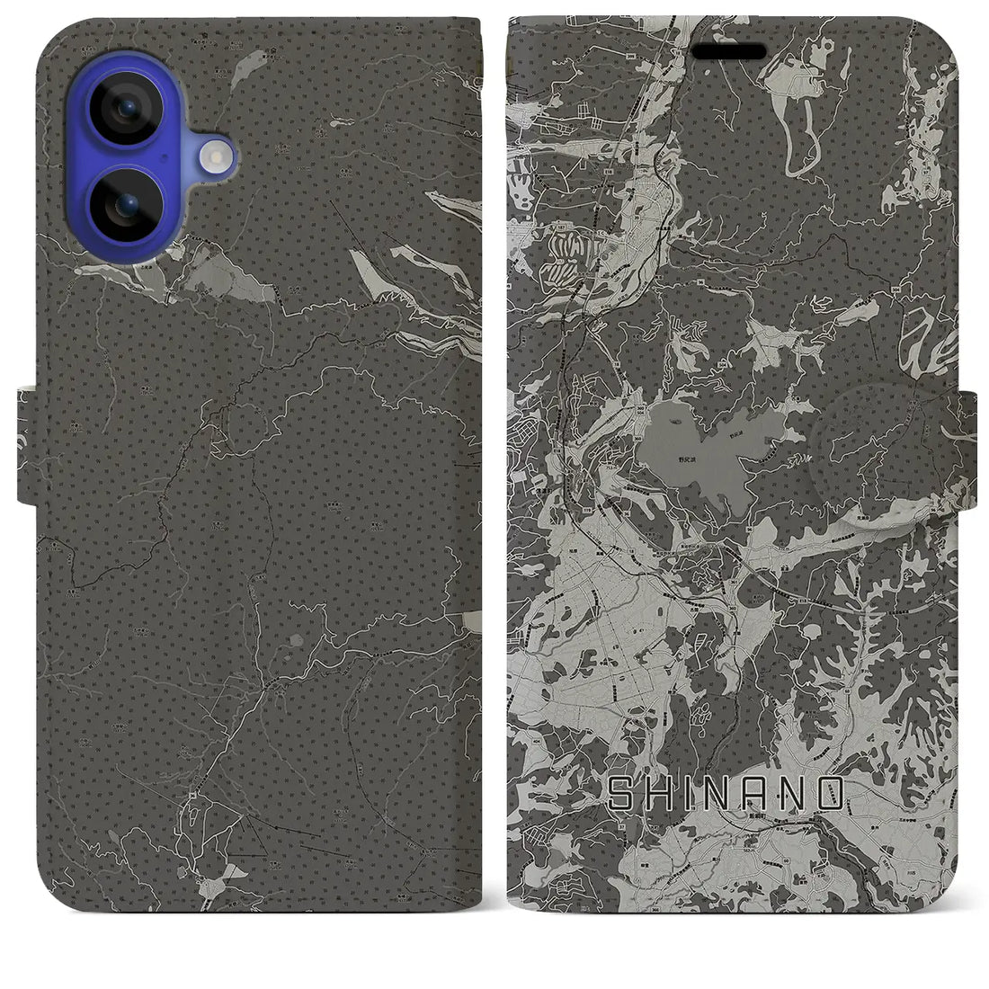 【信濃(長野県)】地図柄iPhoneケース(手帳タイプ)モノトーン・iPhone 16 Pro Max 用