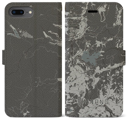 【信濃（長野県）】地図柄iPhoneケース（手帳タイプ）モノトーン・iPhone 8Plus /7Plus / 6sPlus / 6Plus 用