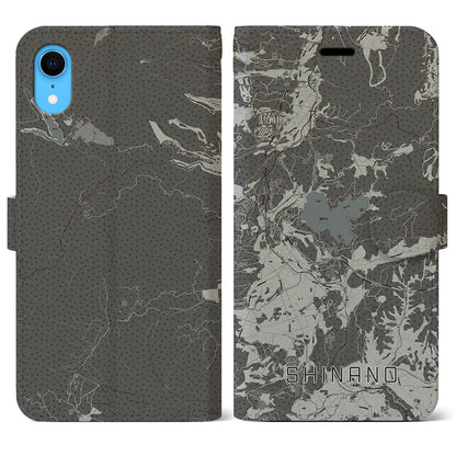【信濃（長野県）】地図柄iPhoneケース（手帳タイプ）モノトーン・iPhone XR 用