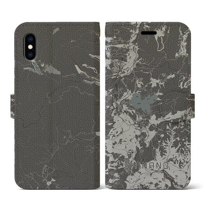 【信濃（長野県）】地図柄iPhoneケース（手帳タイプ）モノトーン・iPhone XS / X 用