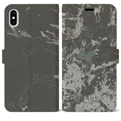 【信濃（長野県）】地図柄iPhoneケース（手帳タイプ）モノトーン・iPhone XS Max 用