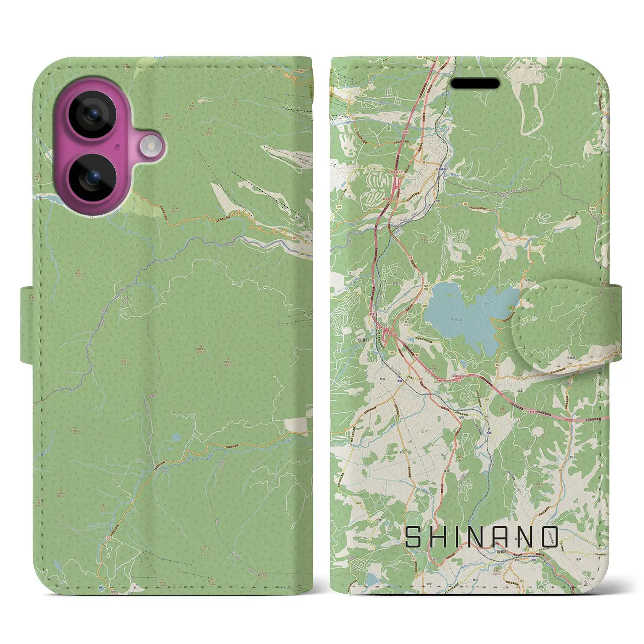 【信濃（長野県）】地図柄iPhoneケース（手帳タイプ）ナチュラル・iPhone 16 Pro 用