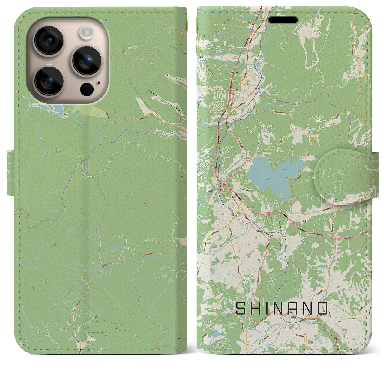 【信濃（長野県）】地図柄iPhoneケース（手帳タイプ）ナチュラル・iPhone 16 Plus 用