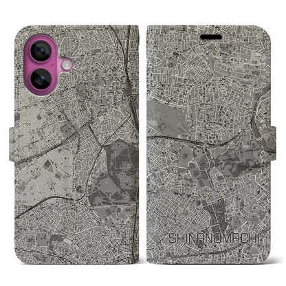 【信濃町（東京都）】地図柄iPhoneケース（手帳タイプ）モノトーン・iPhone 16 Pro 用