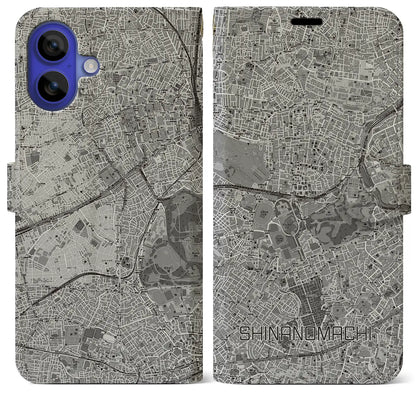 【信濃町（東京都）】地図柄iPhoneケース（手帳タイプ）モノトーン・iPhone 16 Pro Max 用