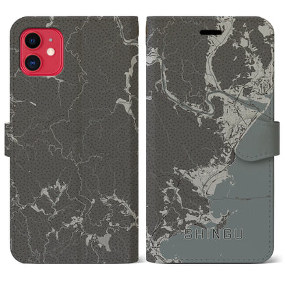 【新宮（和歌山県）】地図柄iPhoneケース（手帳タイプ）モノトーン・iPhone 11 用