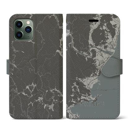 【新宮（和歌山県）】地図柄iPhoneケース（手帳タイプ）モノトーン・iPhone 11 Pro 用