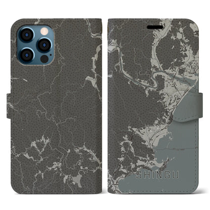 【新宮（和歌山県）】地図柄iPhoneケース（手帳タイプ）モノトーン・iPhone 12 / 12 Pro 用