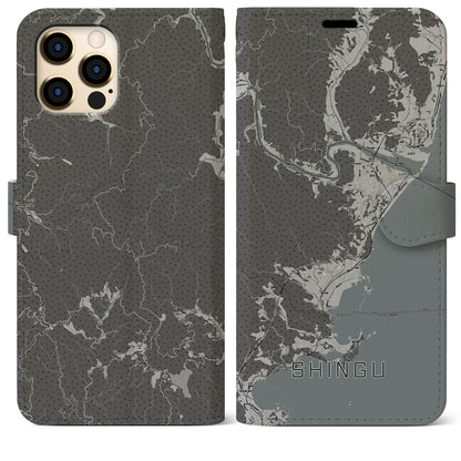 【新宮（和歌山県）】地図柄iPhoneケース（手帳タイプ）モノトーン・iPhone 12 Pro Max 用