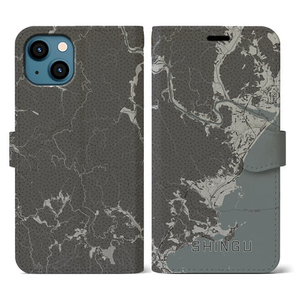 【新宮（和歌山県）】地図柄iPhoneケース（手帳タイプ）モノトーン・iPhone 13 用