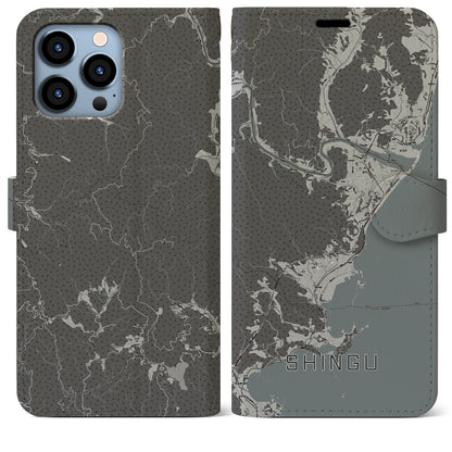 【新宮（和歌山県）】地図柄iPhoneケース（手帳タイプ）モノトーン・iPhone 13 Pro Max 用