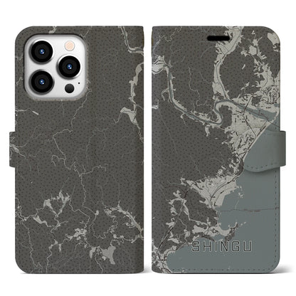 【新宮（和歌山県）】地図柄iPhoneケース（手帳タイプ）モノトーン・iPhone 13 Pro 用