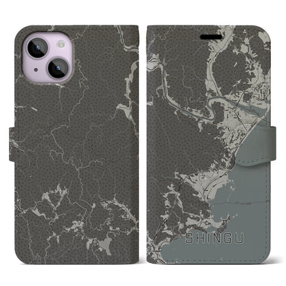 【新宮（和歌山県）】地図柄iPhoneケース（手帳タイプ）モノトーン・iPhone 14 用