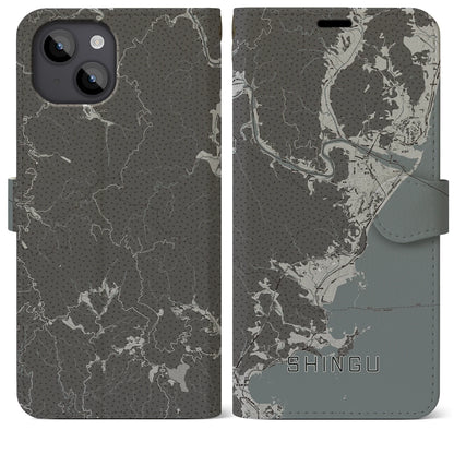 【新宮（和歌山県）】地図柄iPhoneケース（手帳タイプ）モノトーン・iPhone 14 Plus 用