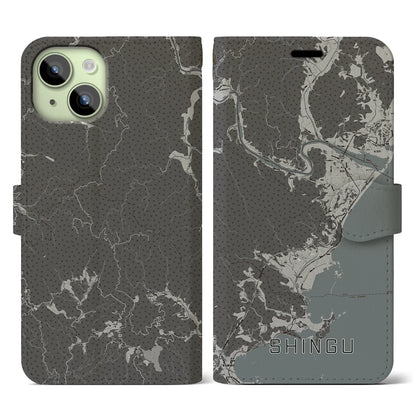 【新宮（和歌山県）】地図柄iPhoneケース（手帳タイプ）モノトーン・iPhone 15 用