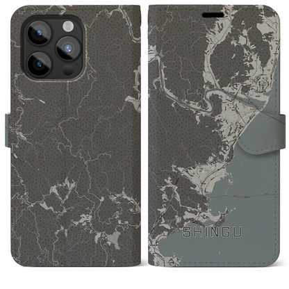 【新宮（和歌山県）】地図柄iPhoneケース（手帳タイプ）モノトーン・iPhone 15 Pro Max 用