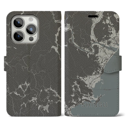 【新宮（和歌山県）】地図柄iPhoneケース（手帳タイプ）モノトーン・iPhone 15 Pro 用