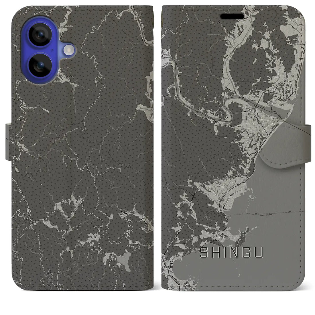 【新宮(和歌山県)】地図柄iPhoneケース(手帳タイプ)モノトーン・iPhone 16 Pro Max 用