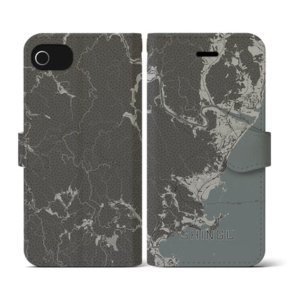 【新宮（和歌山県）】地図柄iPhoneケース（手帳タイプ）モノトーン・iPhone SE（第3 / 第2世代） / 8 / 7 / 6s / 6 用