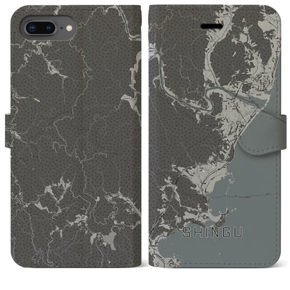 【新宮（和歌山県）】地図柄iPhoneケース（手帳タイプ）モノトーン・iPhone 8Plus /7Plus / 6sPlus / 6Plus 用