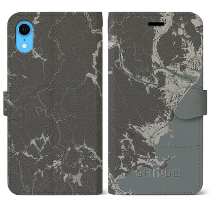 【新宮（和歌山県）】地図柄iPhoneケース（手帳タイプ）モノトーン・iPhone XR 用