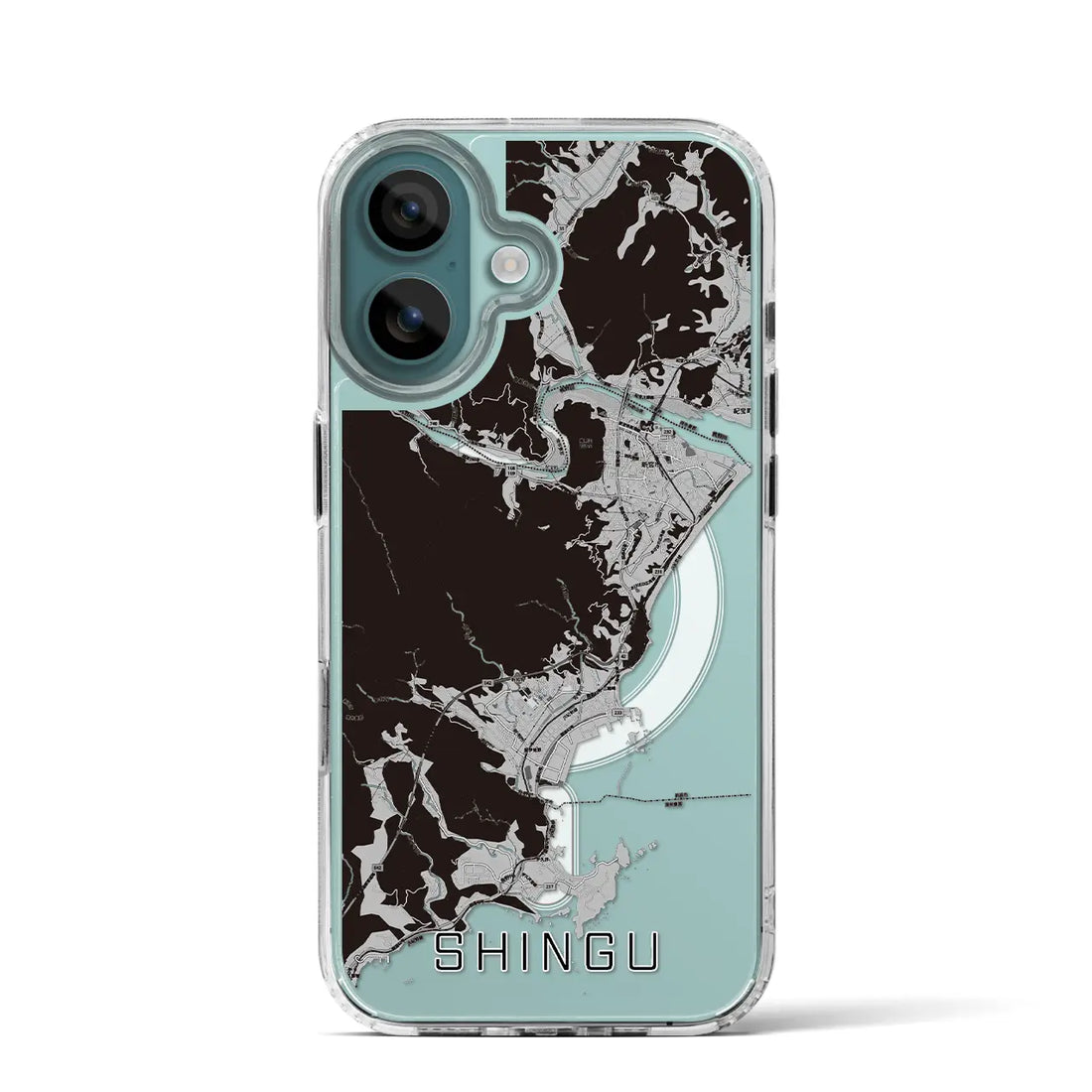 【新宮(和歌山県)】地図柄iPhoneケース(MagSafeタイプ)モノトーン・iPhone 16 Pro 用