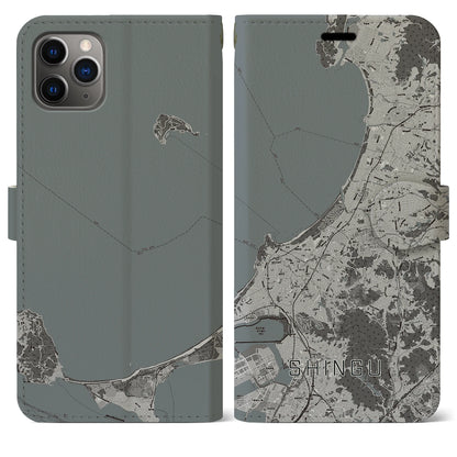 【新宮（福岡県）】地図柄iPhoneケース（手帳タイプ）モノトーン・iPhone 11 Pro Max 用