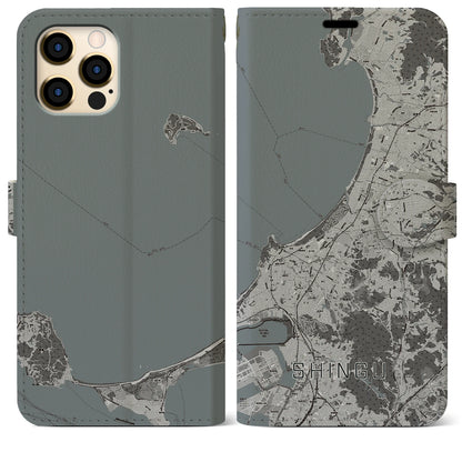 【新宮（福岡県）】地図柄iPhoneケース（手帳タイプ）モノトーン・iPhone 12 Pro Max 用