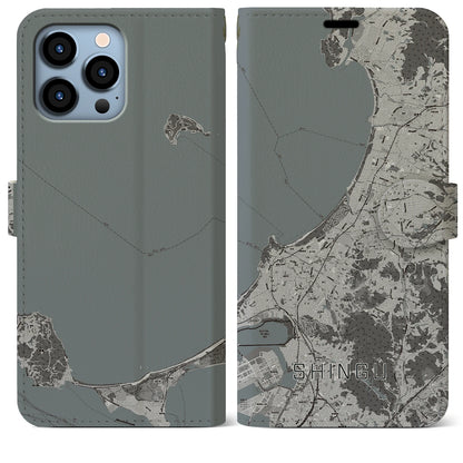 【新宮（福岡県）】地図柄iPhoneケース（手帳タイプ）モノトーン・iPhone 13 Pro Max 用