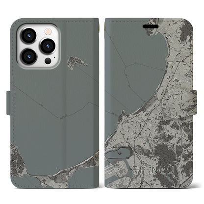 【新宮（福岡県）】地図柄iPhoneケース（手帳タイプ）モノトーン・iPhone 13 Pro 用