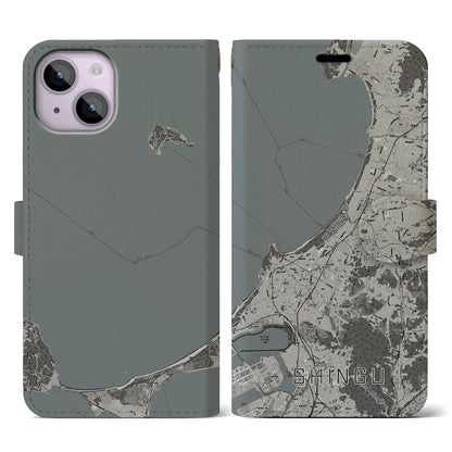 【新宮（福岡県）】地図柄iPhoneケース（手帳タイプ）モノトーン・iPhone 14 用