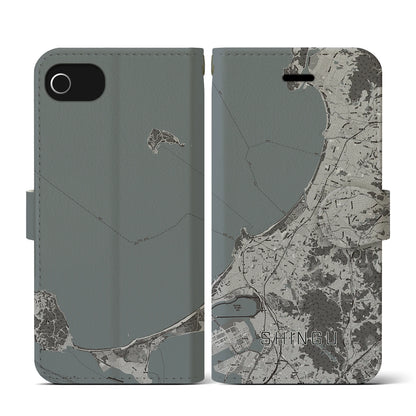 【新宮（福岡県）】地図柄iPhoneケース（手帳タイプ）モノトーン・iPhone SE（第3 / 第2世代） / 8 / 7 / 6s / 6 用