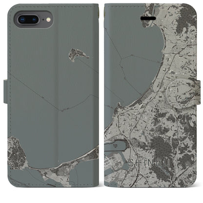 【新宮（福岡県）】地図柄iPhoneケース（手帳タイプ）モノトーン・iPhone 8Plus /7Plus / 6sPlus / 6Plus 用