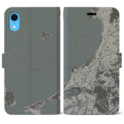 【新宮（福岡県）】地図柄iPhoneケース（手帳タイプ）モノトーン・iPhone XR 用