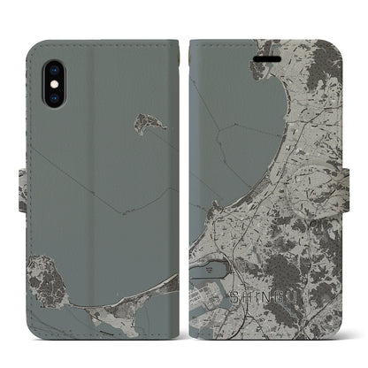 【新宮（福岡県）】地図柄iPhoneケース（手帳タイプ）モノトーン・iPhone XS / X 用