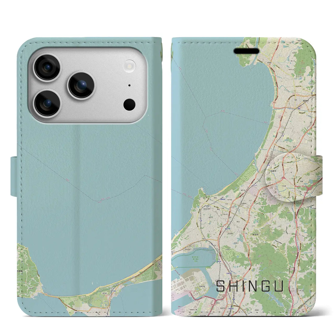 【新宮（福岡県）】地図柄iPhoneケース（手帳タイプ）モノトーン・iPhone 17 Pro Max 用