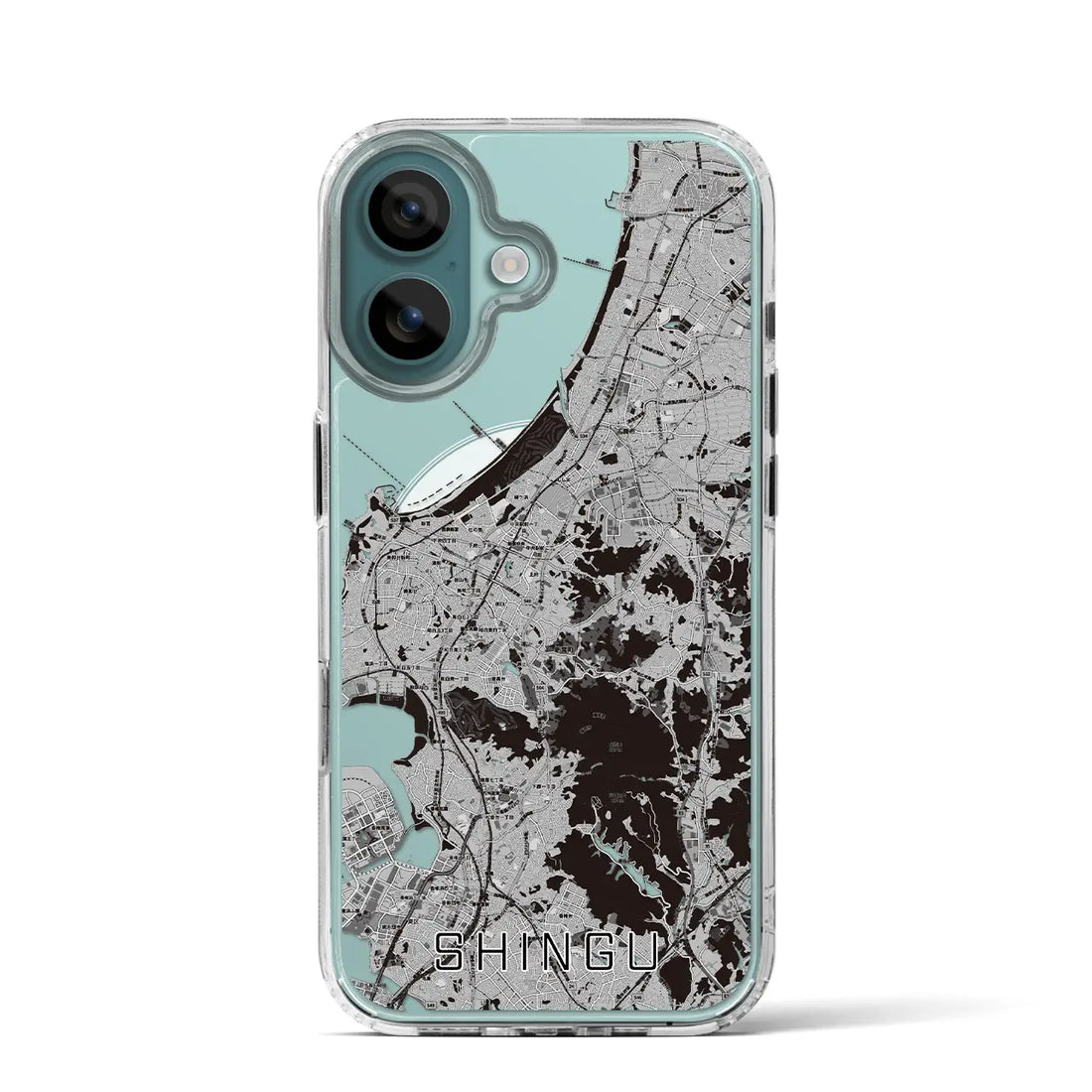 【新宮(福岡県)】地図柄iPhoneケース(MagSafeタイプ)モノトーン・iPhone 16 Pro 用