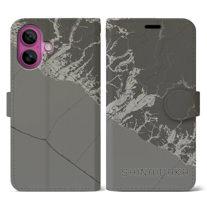 【新ひだか（北海道）】地図柄iPhoneケース（手帳タイプ）モノトーン・iPhone 16 Pro 用