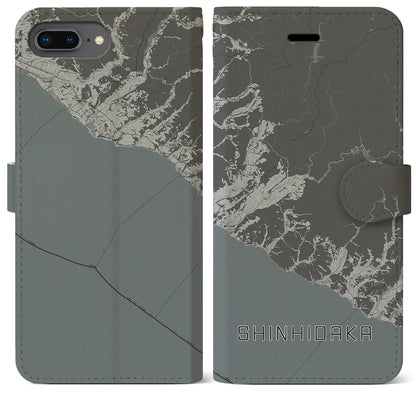 【新ひだか（北海道）】地図柄iPhoneケース（手帳タイプ）モノトーン・iPhone 8Plus /7Plus / 6sPlus / 6Plus 用