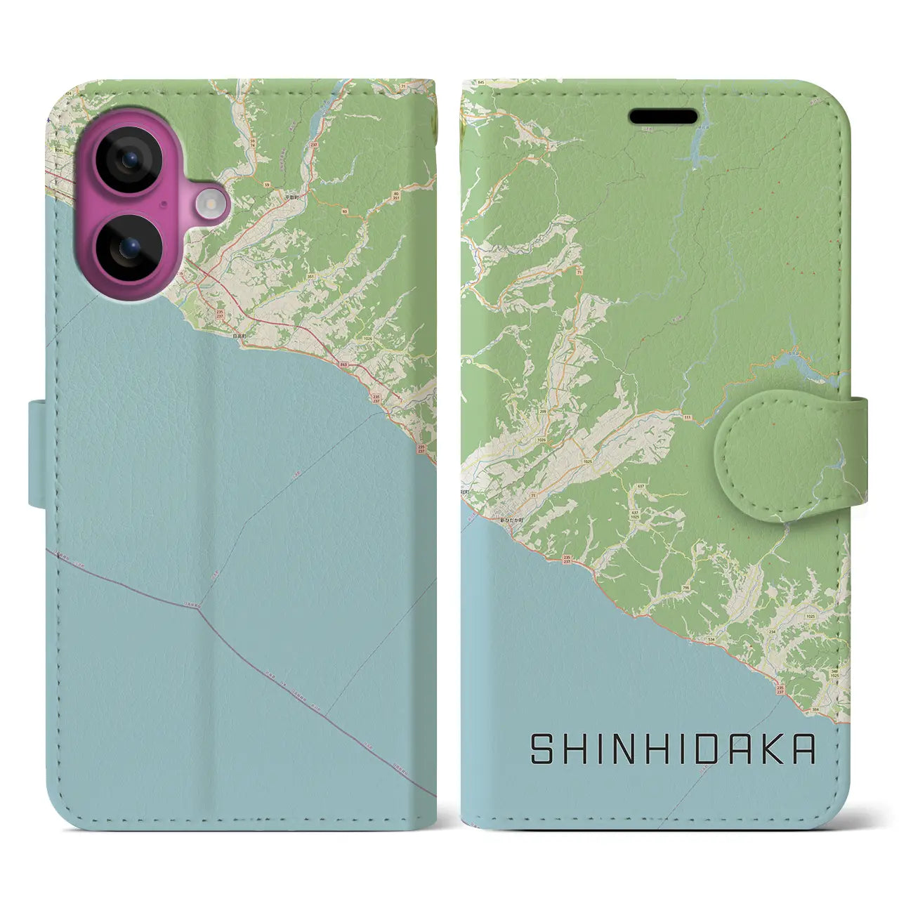 【新ひだか（北海道）】地図柄iPhoneケース（手帳タイプ）ナチュラル・iPhone 16 Pro 用