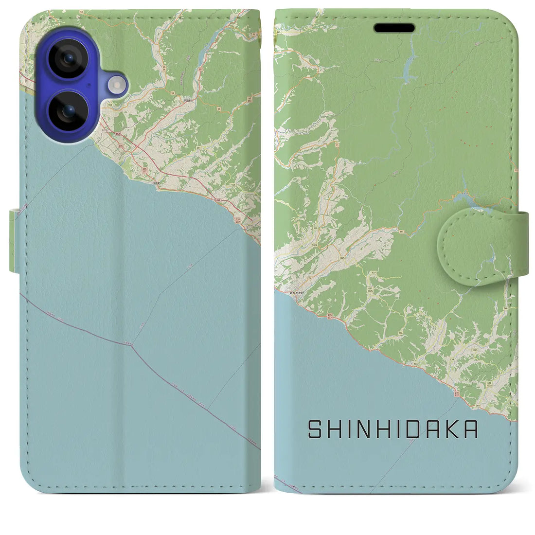 【新ひだか(北海道)】地図柄iPhoneケース(手帳タイプ)ナチュラル・iPhone 16 Pro Max 用