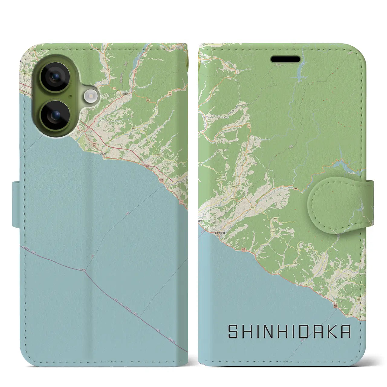 【新ひだか（北海道）】地図柄iPhoneケース（手帳タイプ）