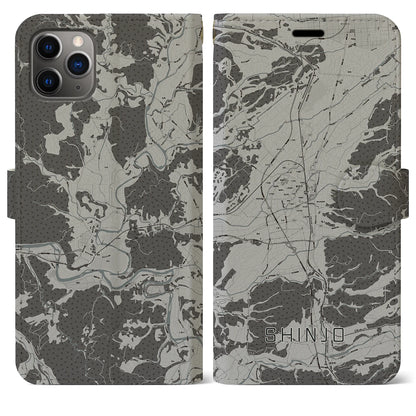 【新庄（山形県）】地図柄iPhoneケース（手帳タイプ）モノトーン・iPhone 11 Pro Max 用