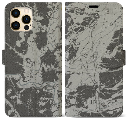 【新庄（山形県）】地図柄iPhoneケース（手帳タイプ）モノトーン・iPhone 12 Pro Max 用