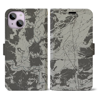 【新庄（山形県）】地図柄iPhoneケース（手帳タイプ）モノトーン・iPhone 14 用