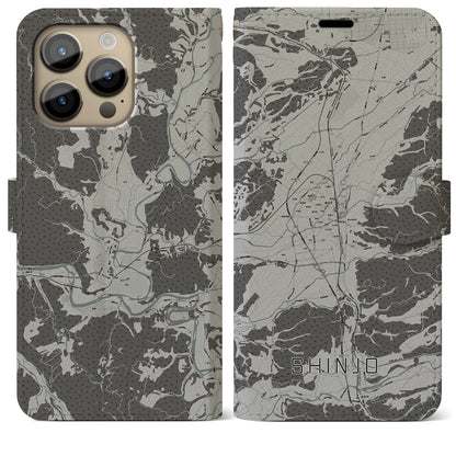 【新庄（山形県）】地図柄iPhoneケース（手帳タイプ）モノトーン・iPhone 14 Pro Max 用